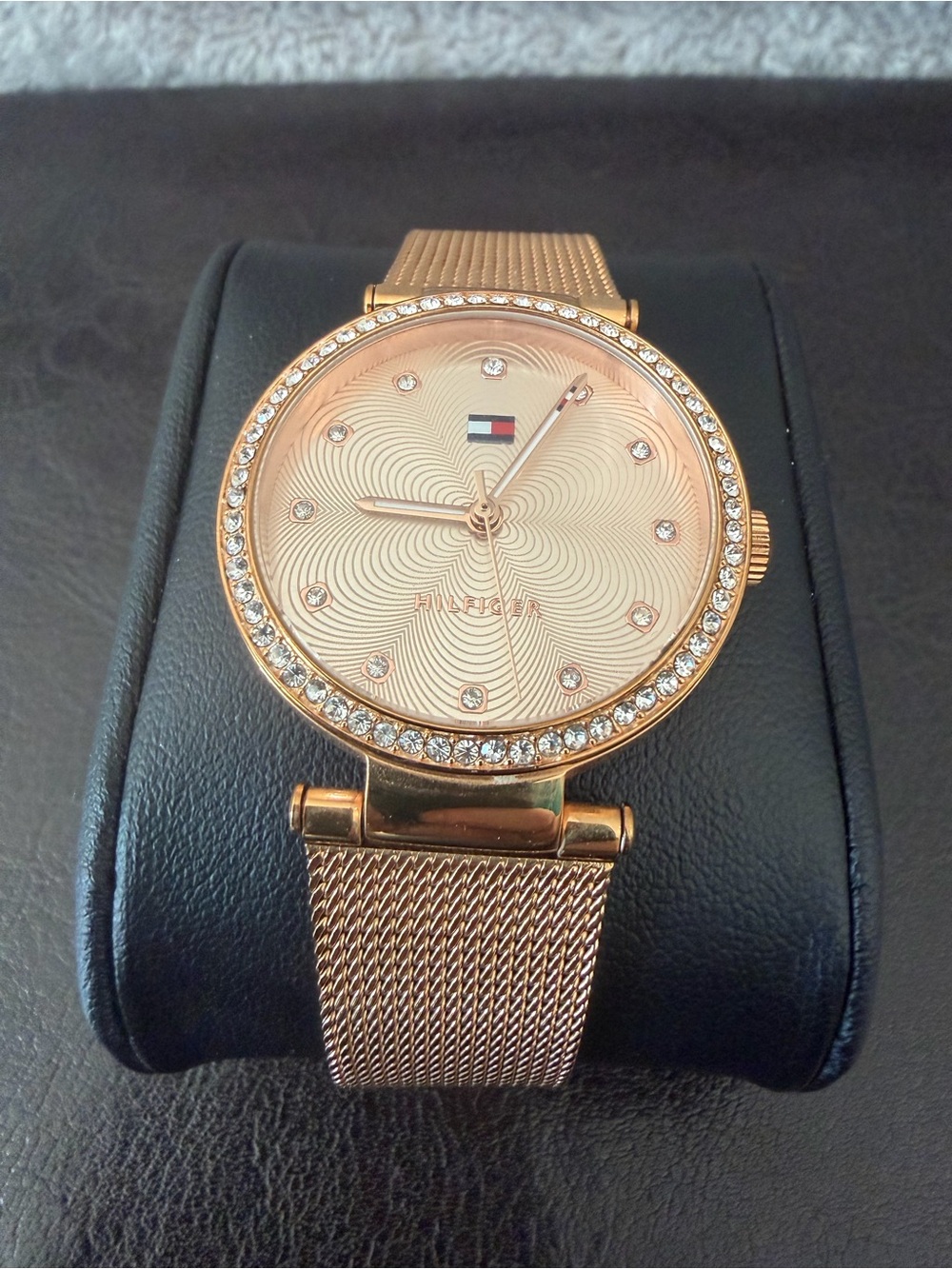 Tommy Hilfiger Women's Rose Gold Tone Crystal Accent Mesh Watch